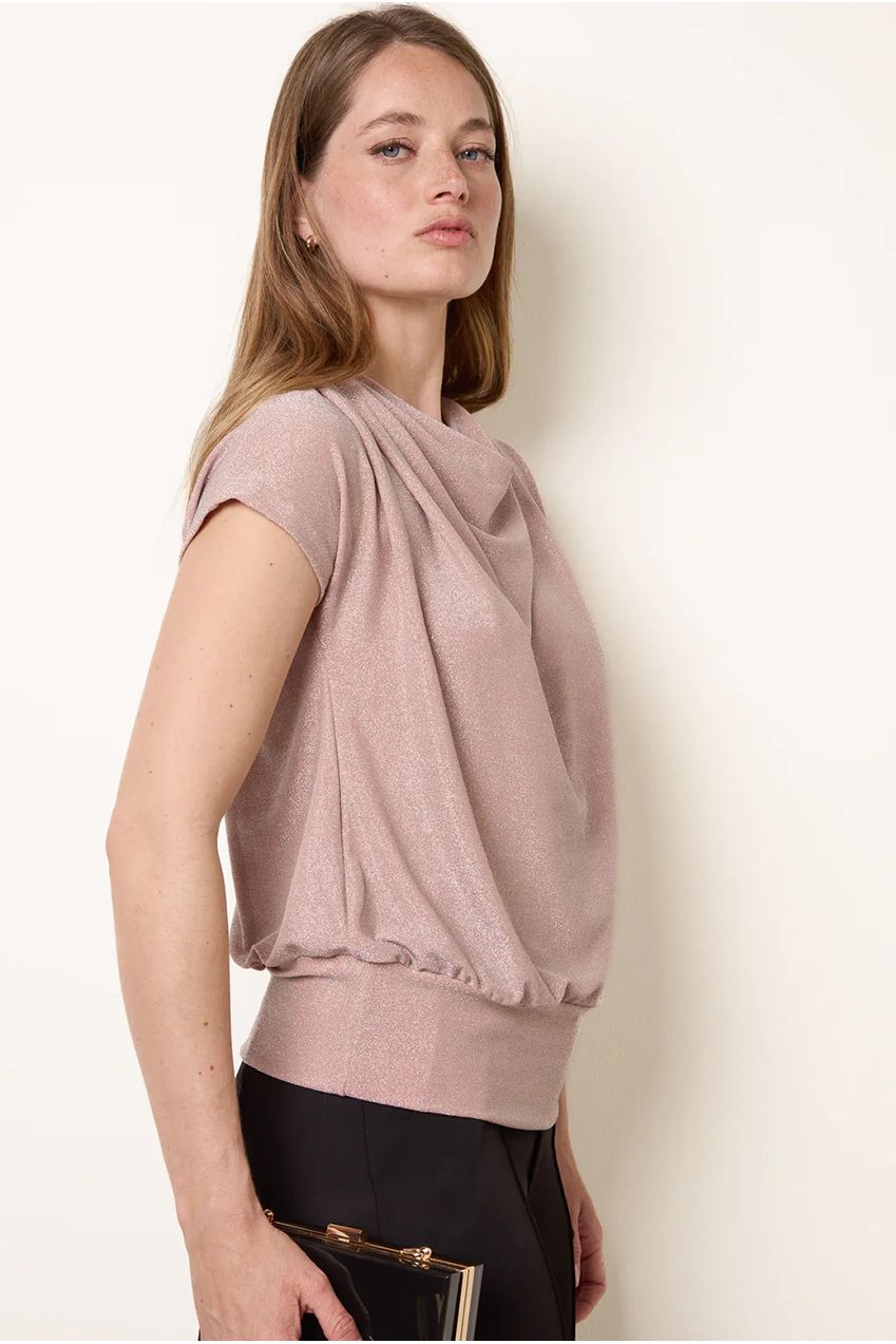 Lurex Metallic Cowl Neck Draped Top SS26137B020A