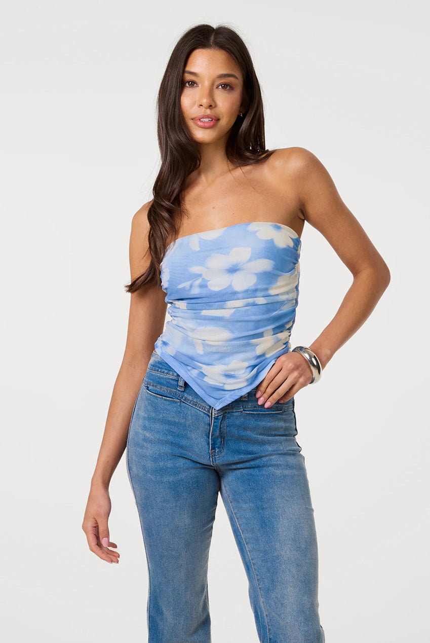 Floral Printed Mesh Bandeau Top SS26158P002