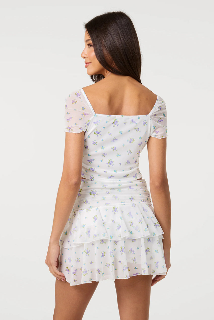 Ditsy Dot Mesh Cap Sleeve Butterfly Hem Top SS26240P014