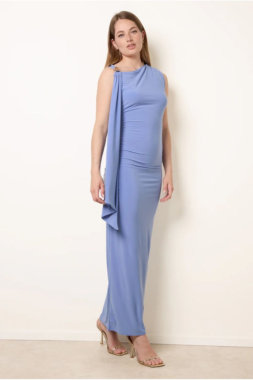 Drape Brooch Detailing Ruched Maxi Dress SS26266B251A