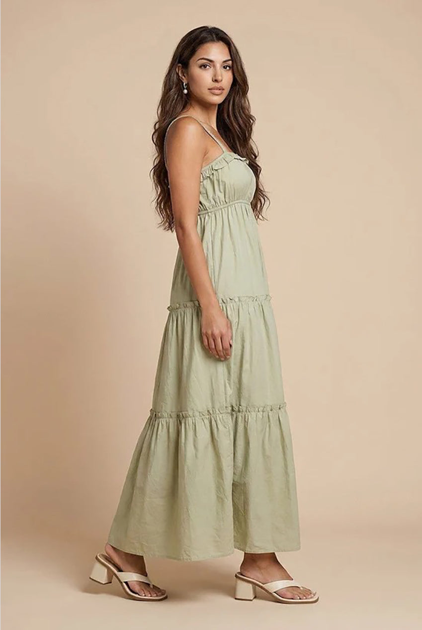 Sage Ruched Tiered Maxi Dress 40DRS38735-c31