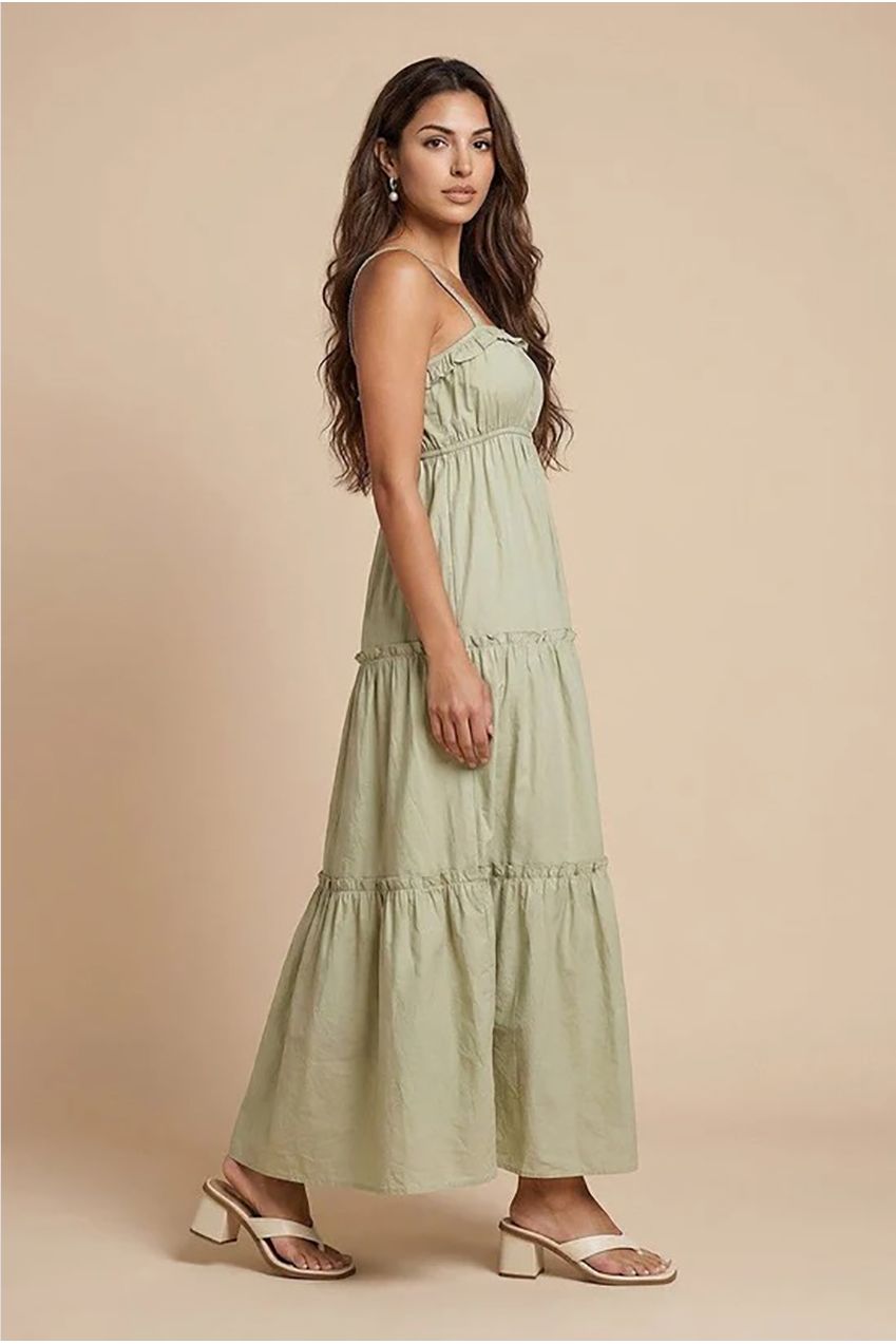 Sage Ruched Tiered Maxi Dress 40DRS38735-c31