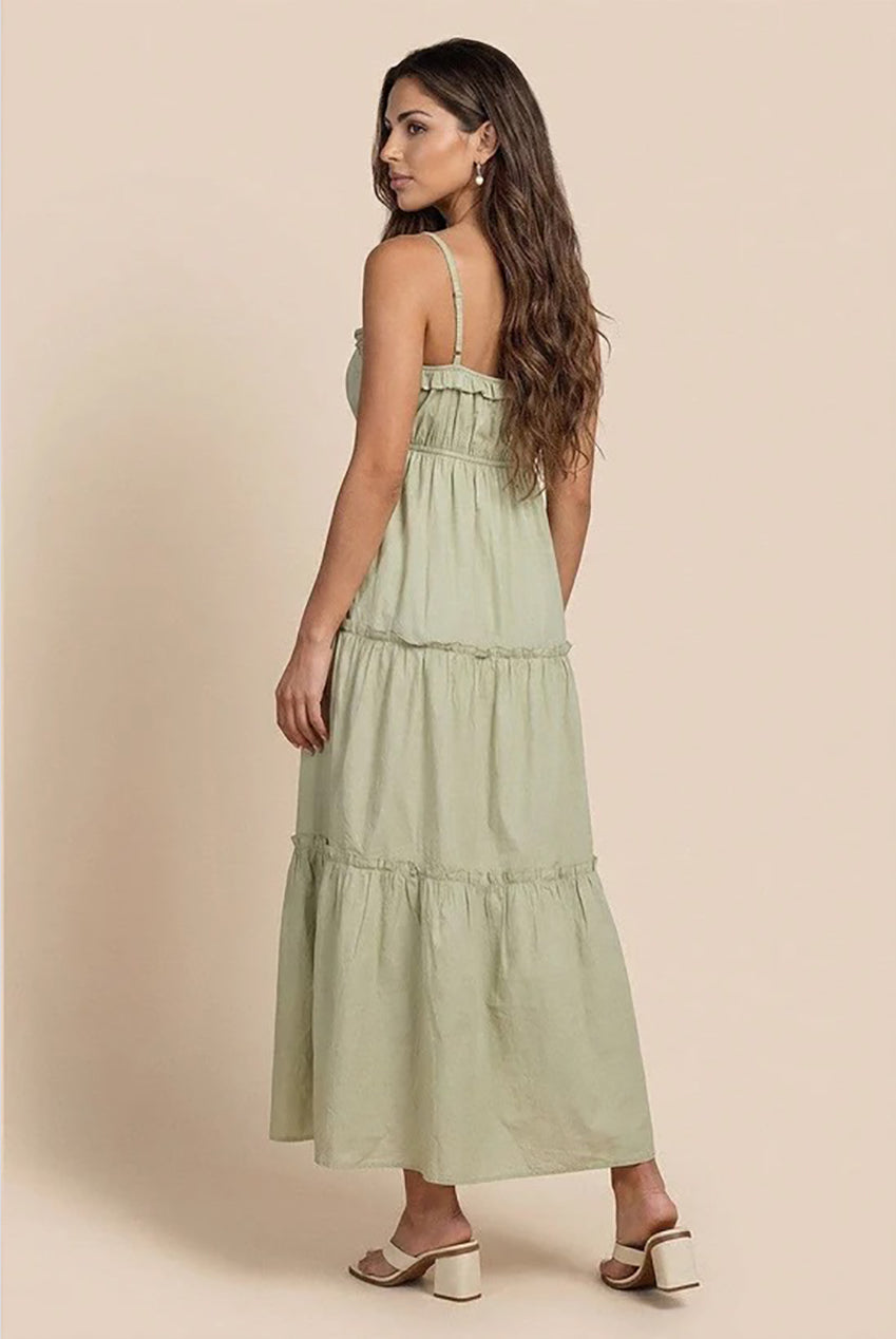 Sage Ruched Tiered Maxi Dress 40DRS38735-c31