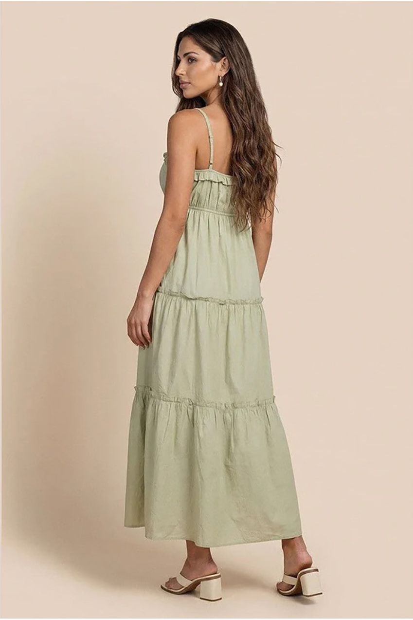 Sage Ruched Tiered Maxi Dress 40DRS38735-c31