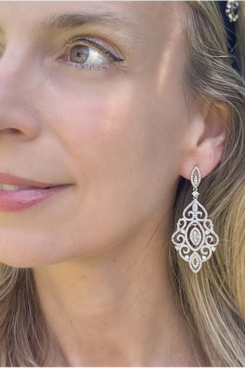 Statement Earrings Long Drop Earrings With Crystal by QueenMee Accessories