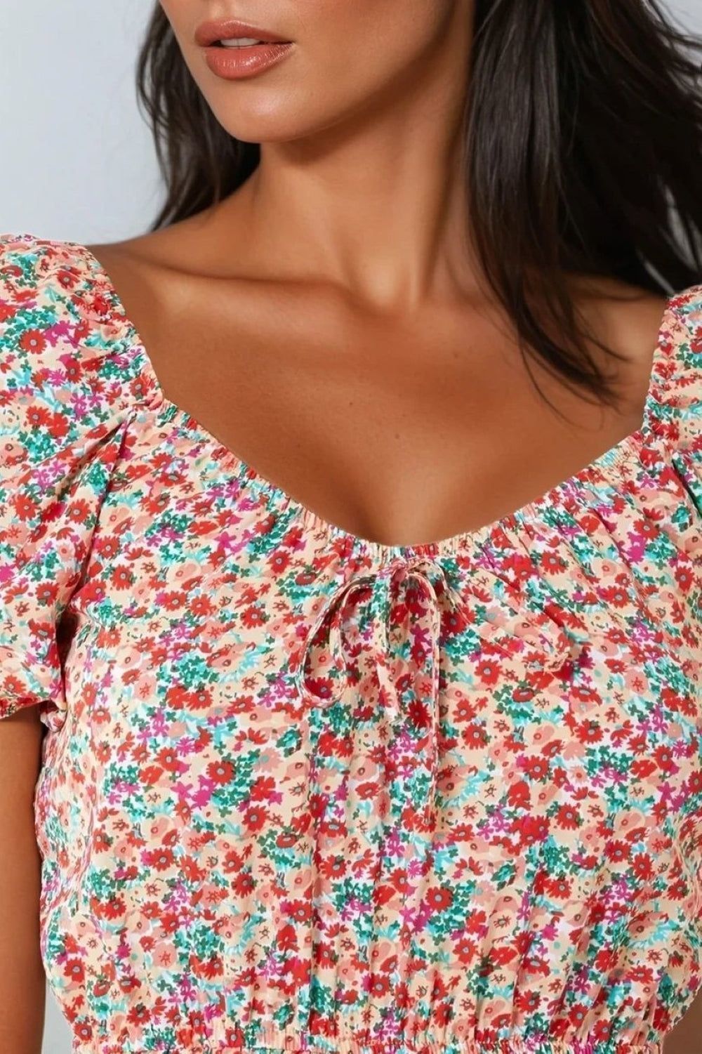Pink Floral Sweetheart Neckline Playsuit NALL233843