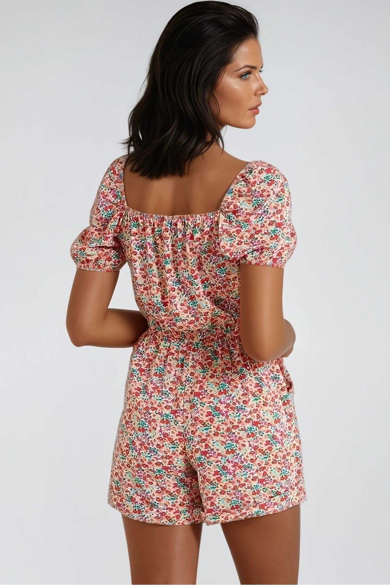 Pink Floral Sweetheart Neckline Playsuit NALL233843