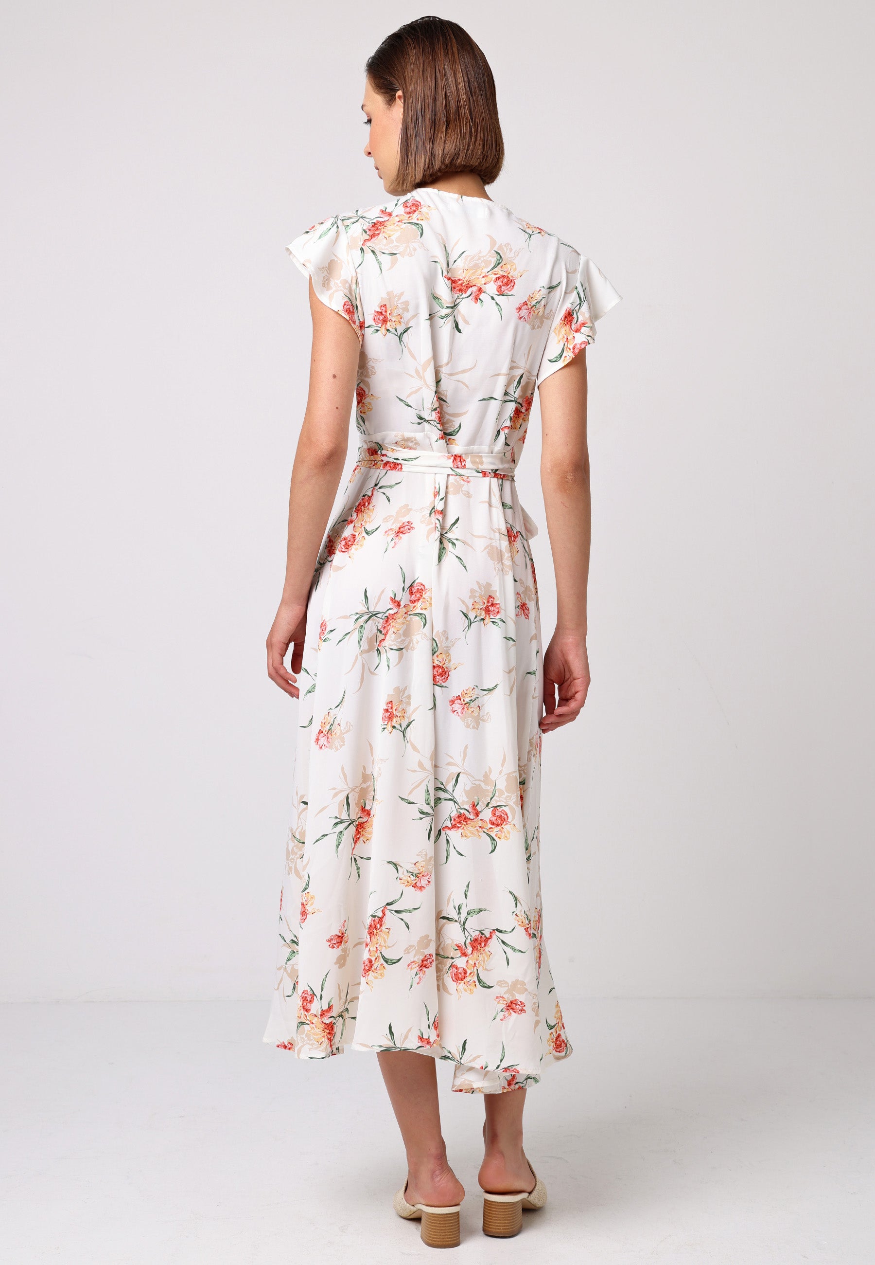 Wrap Maxi Dress With Cap Sleeve In White Floral T038908WHTF