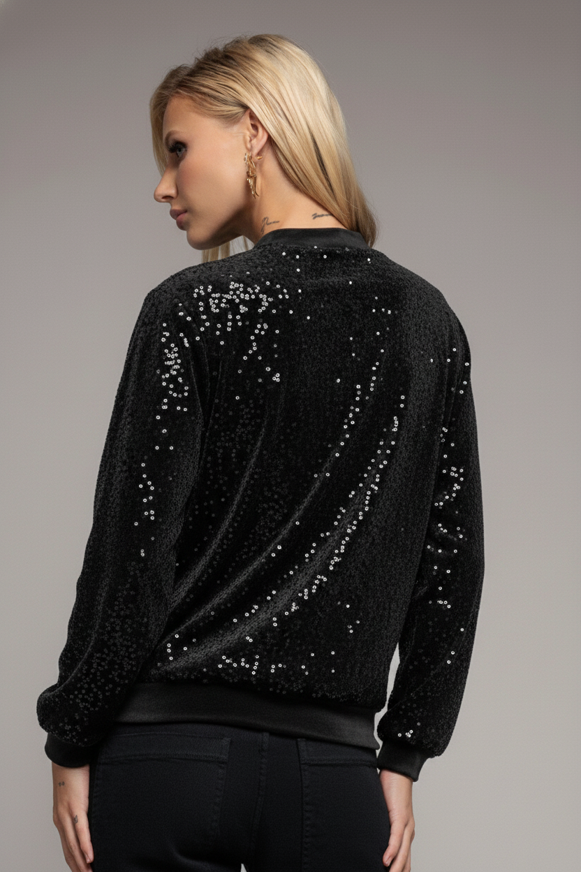 Sequin Velvet Jumper - Black T199
