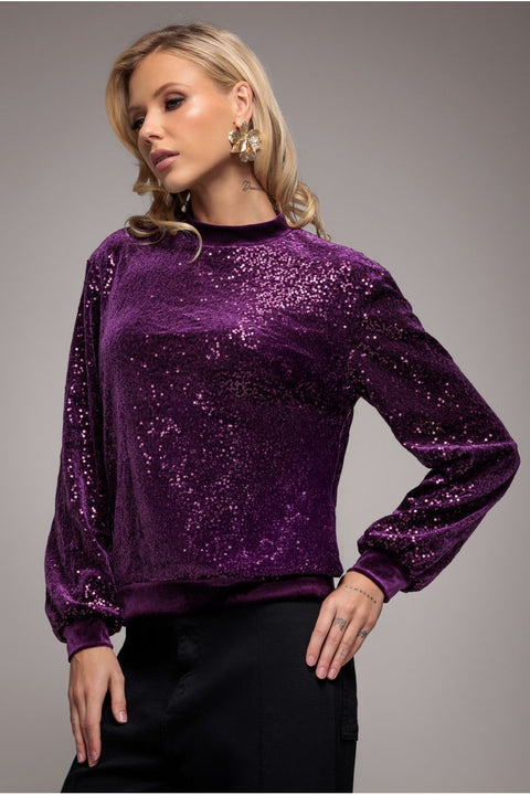 Sequin Velvet Jumper - Magenta by Goddiva