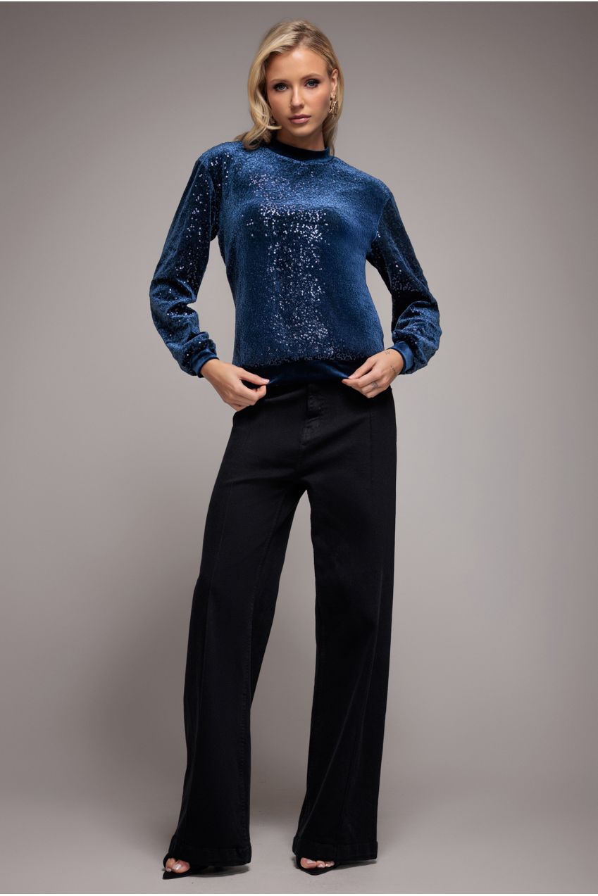 Sequin Velvet Jumper - Navy T199