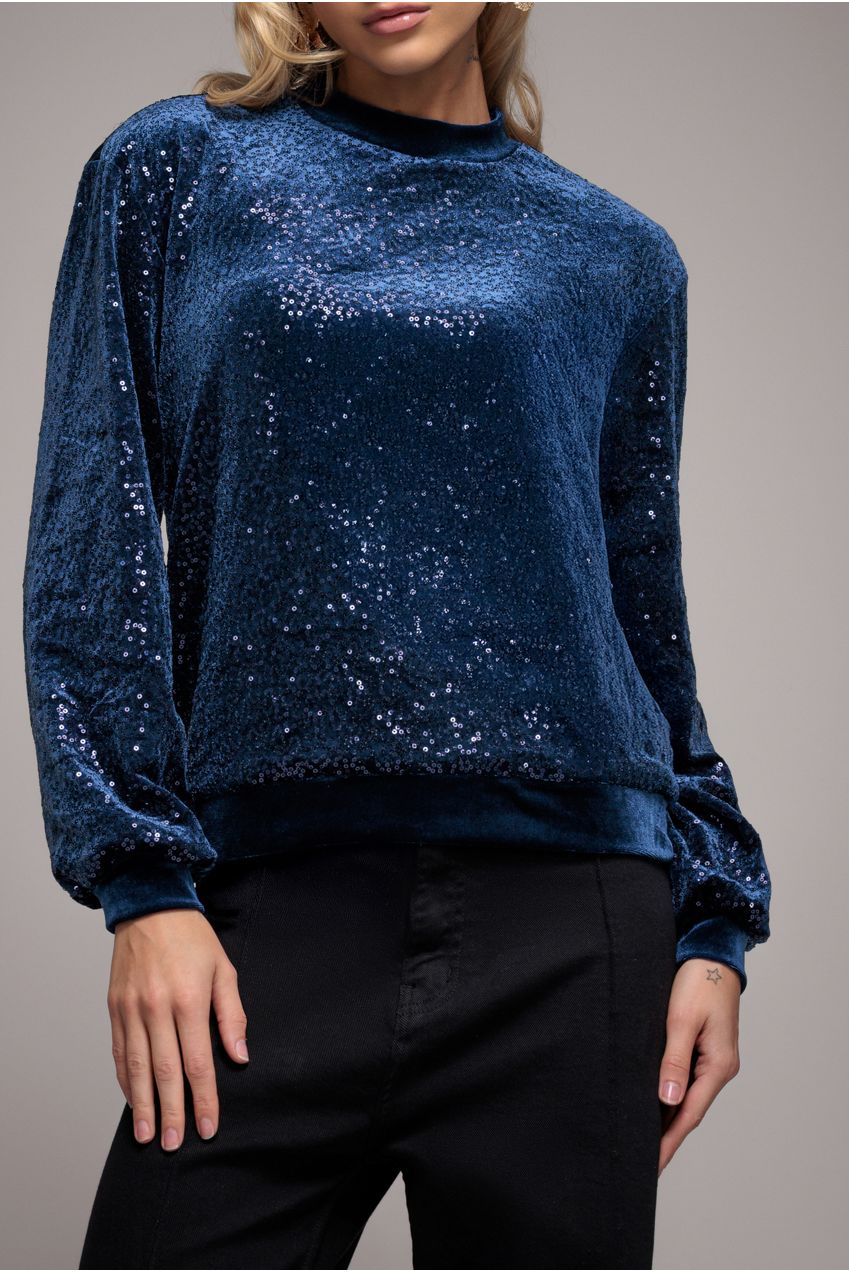Sequin Velvet Jumper - Navy T199