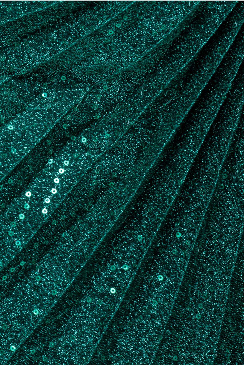 Sequin Lurex Bardot Pleated Sleeve Top - Teal Blue T205