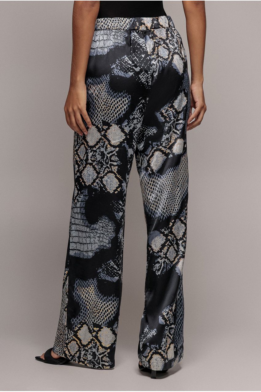 Foil Print Wide Leg Trousers - Black TR369