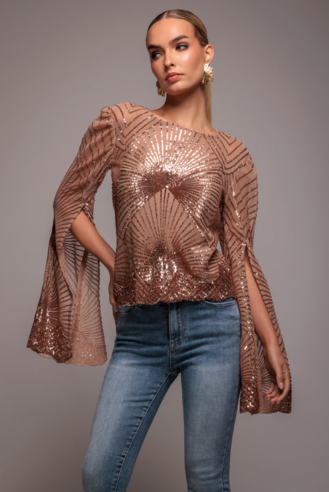 Sequin Starburst Cape Sleeve Top - Champagne by Goddiva