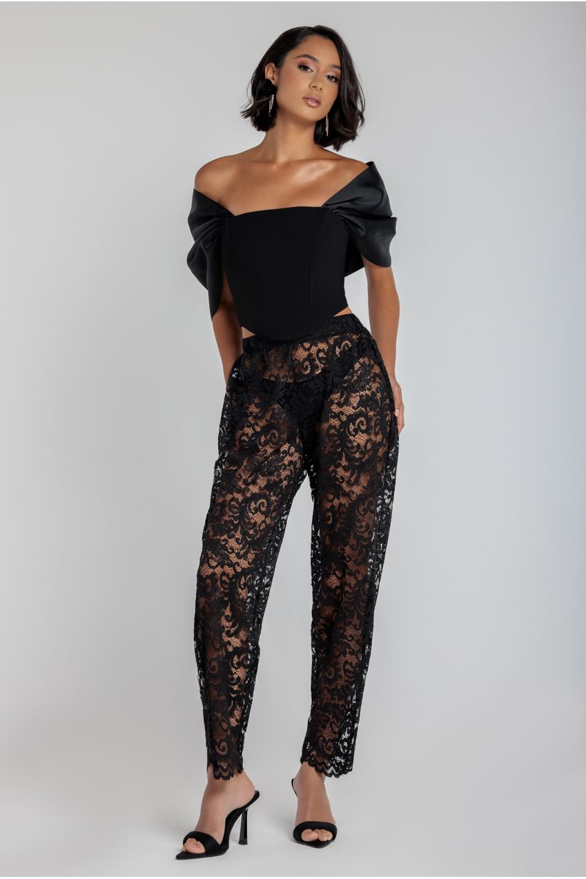 Barrell Leg Scalloped Hem Trouser - Black TR388