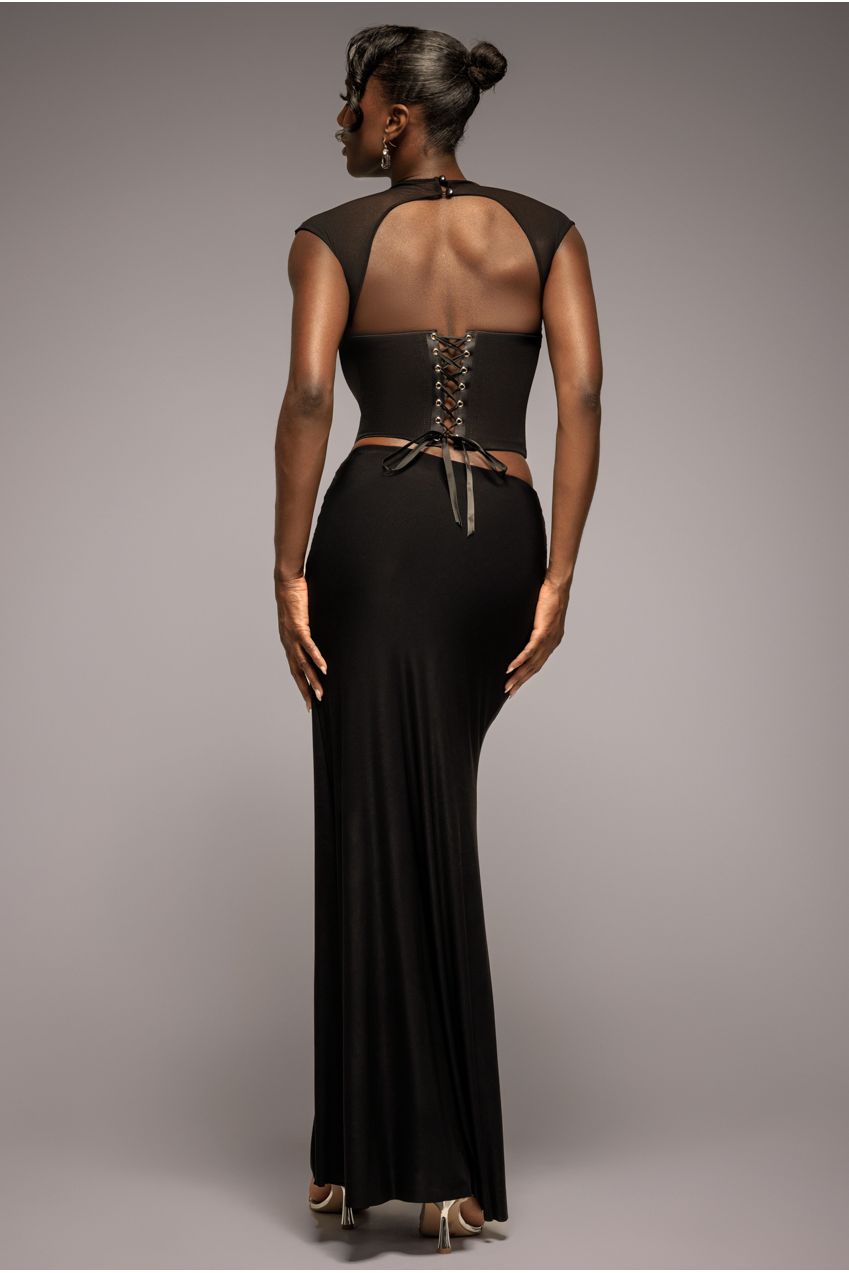 Gathered Front Dipped Waist Maxi Skirt - Black SK54