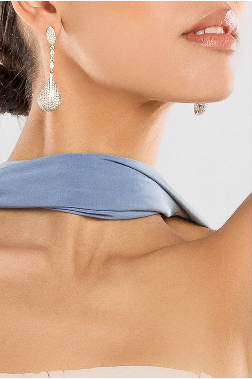 Compact Crepe Lace Up Corset With Side Split Jersey Maxi Skirt & Scarf - Beige & Blue LOOK09