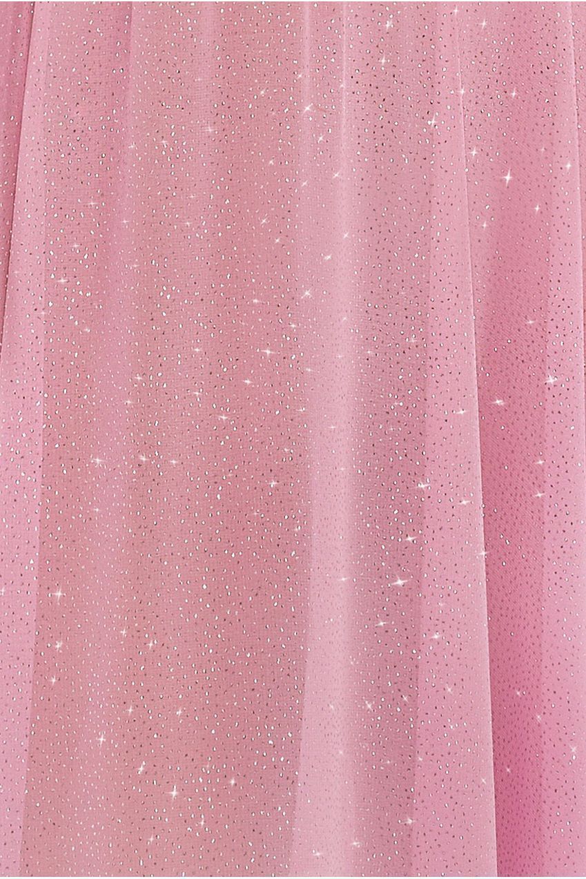 Compact Crepe Lace Up Corset With Gathered A-Line Glitter Chiffon Maxi Skirt & Scarf - Black, Pink & Pink LOOK02