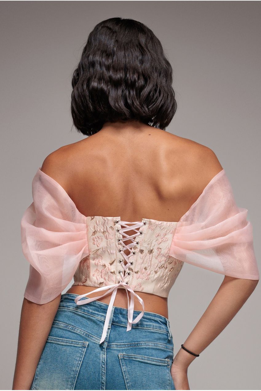 Off Shoulder Jacquard Top With Organza Wings - Blush Pink T231