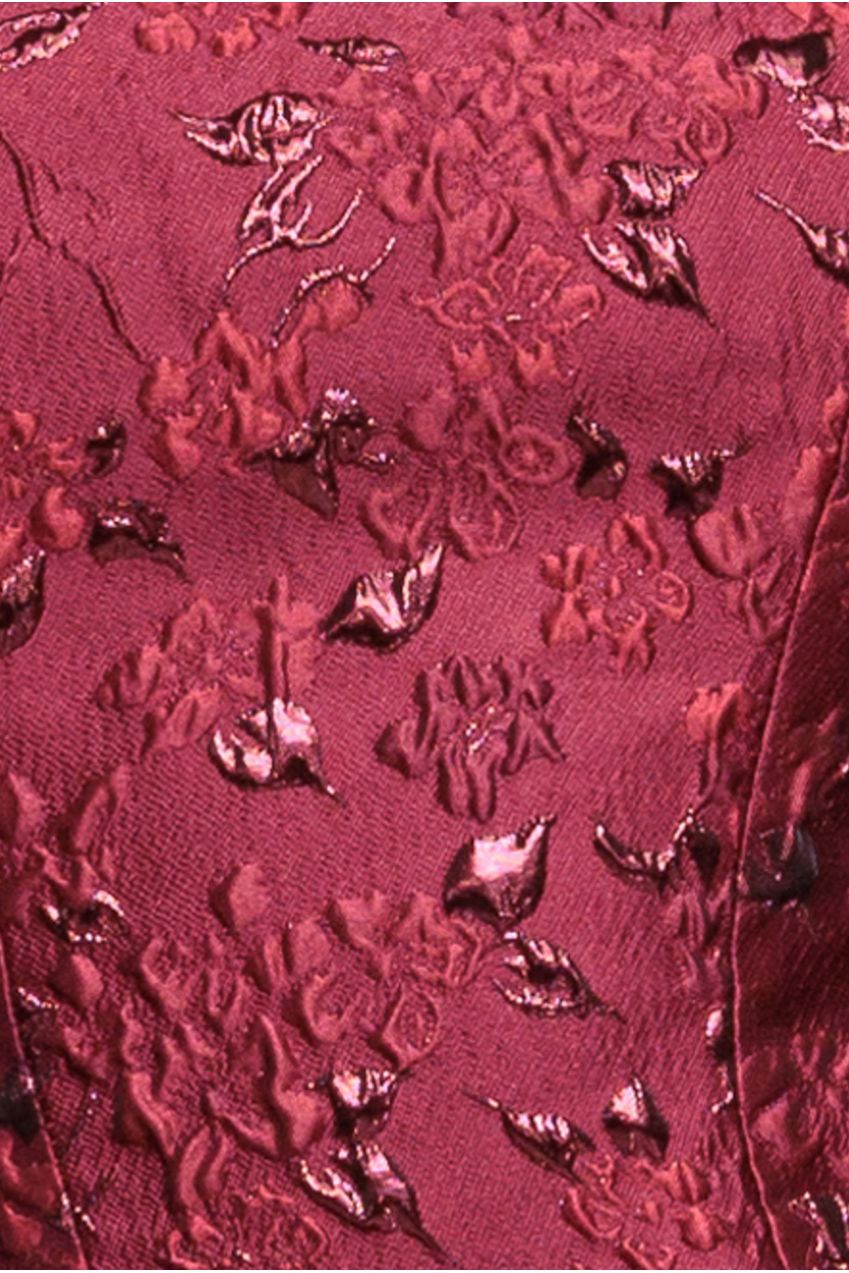 Off Shoulder Jacquard Top With Organza Wings - Burgundy Red T231