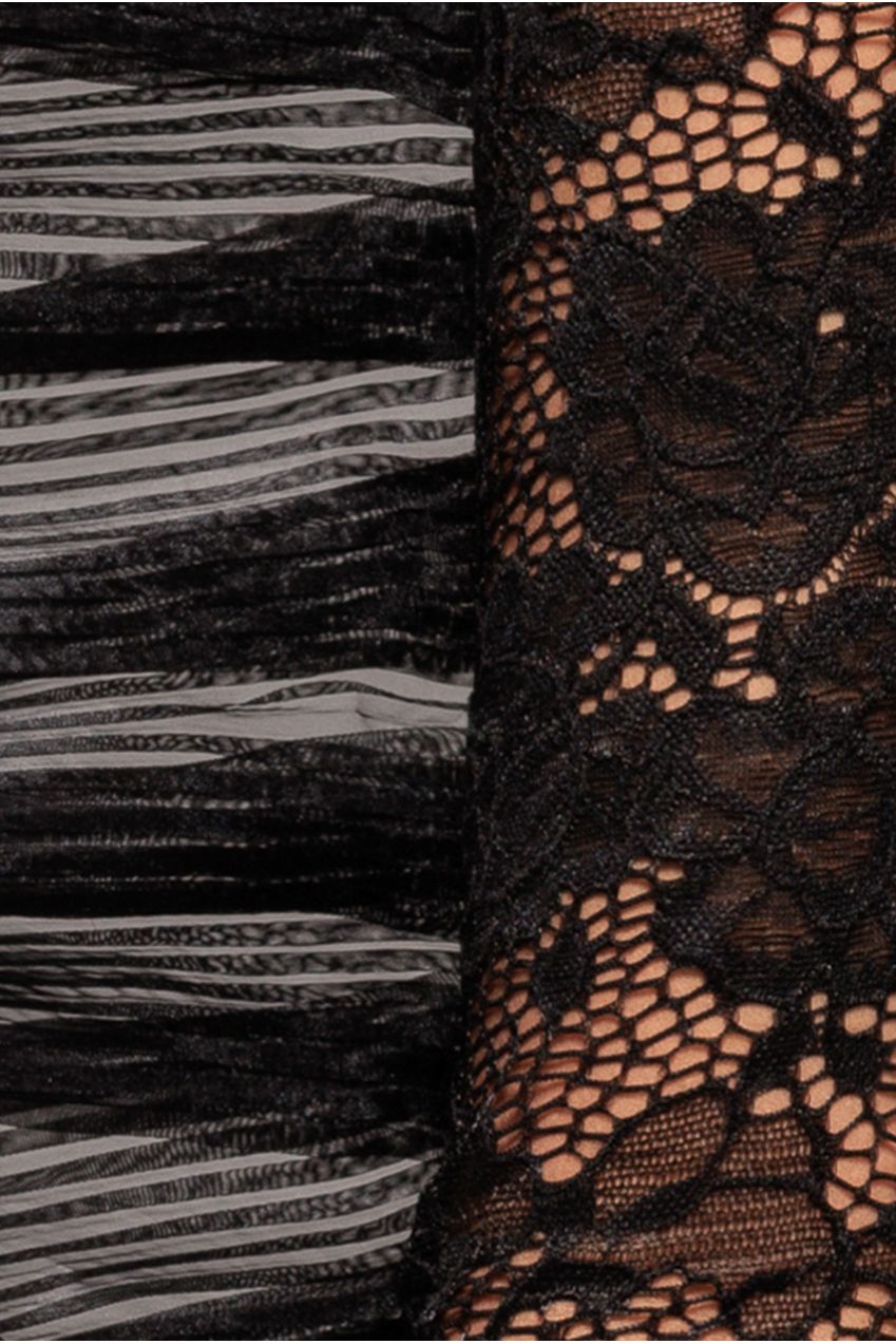 One Shoulder Fan Pleat Frill Corset Top - Black T232