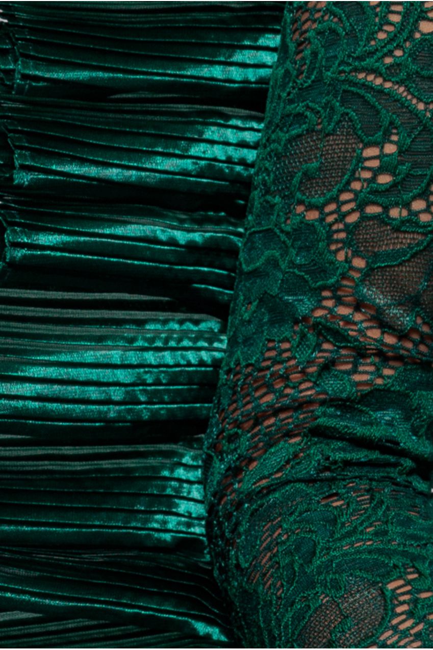 One Shoulder Fan Pleat Frill Corset Top - Emerald Green T232