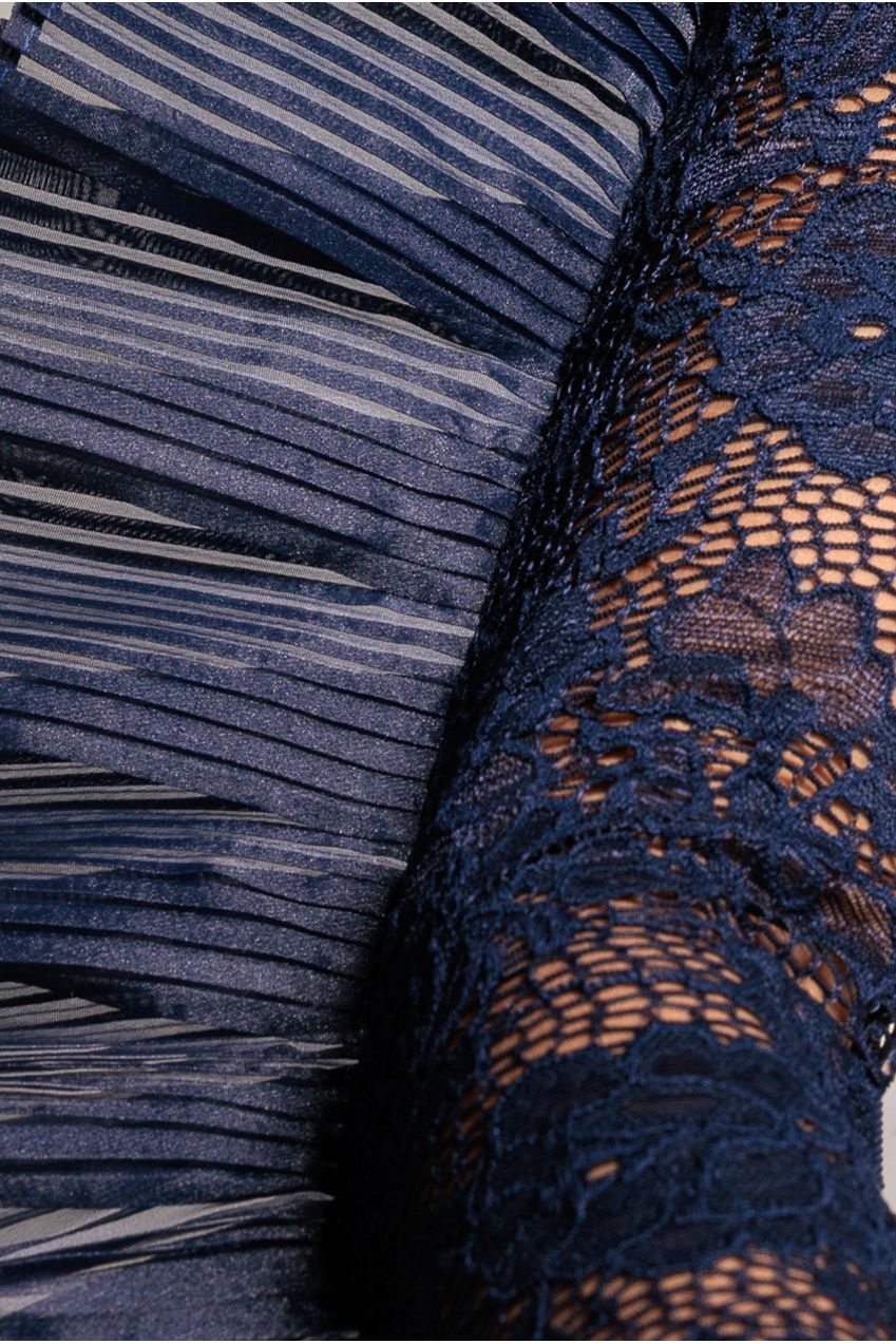 One Shoulder Fan Pleat Frill Corset Top - Navy Blue T232