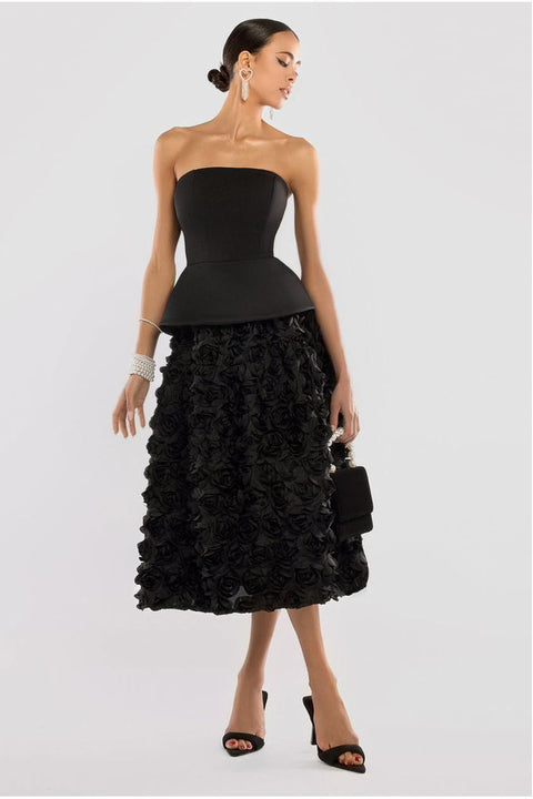 3D Floral Mesh Midaxi Skirt by Goddiva