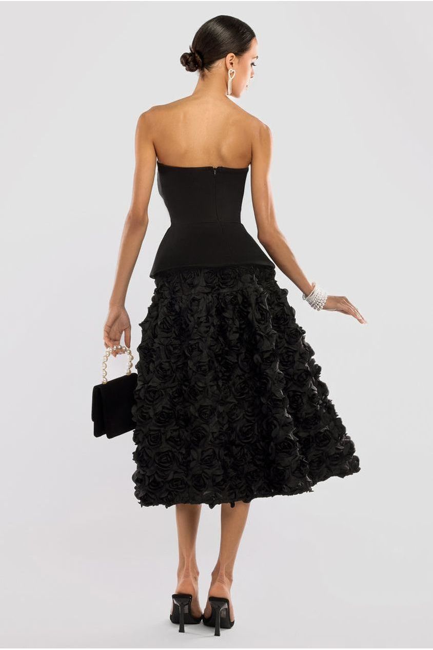 Scuba Boobtube Peplum Corset With 3D Floral Mesh Skirt - Black LOOK01