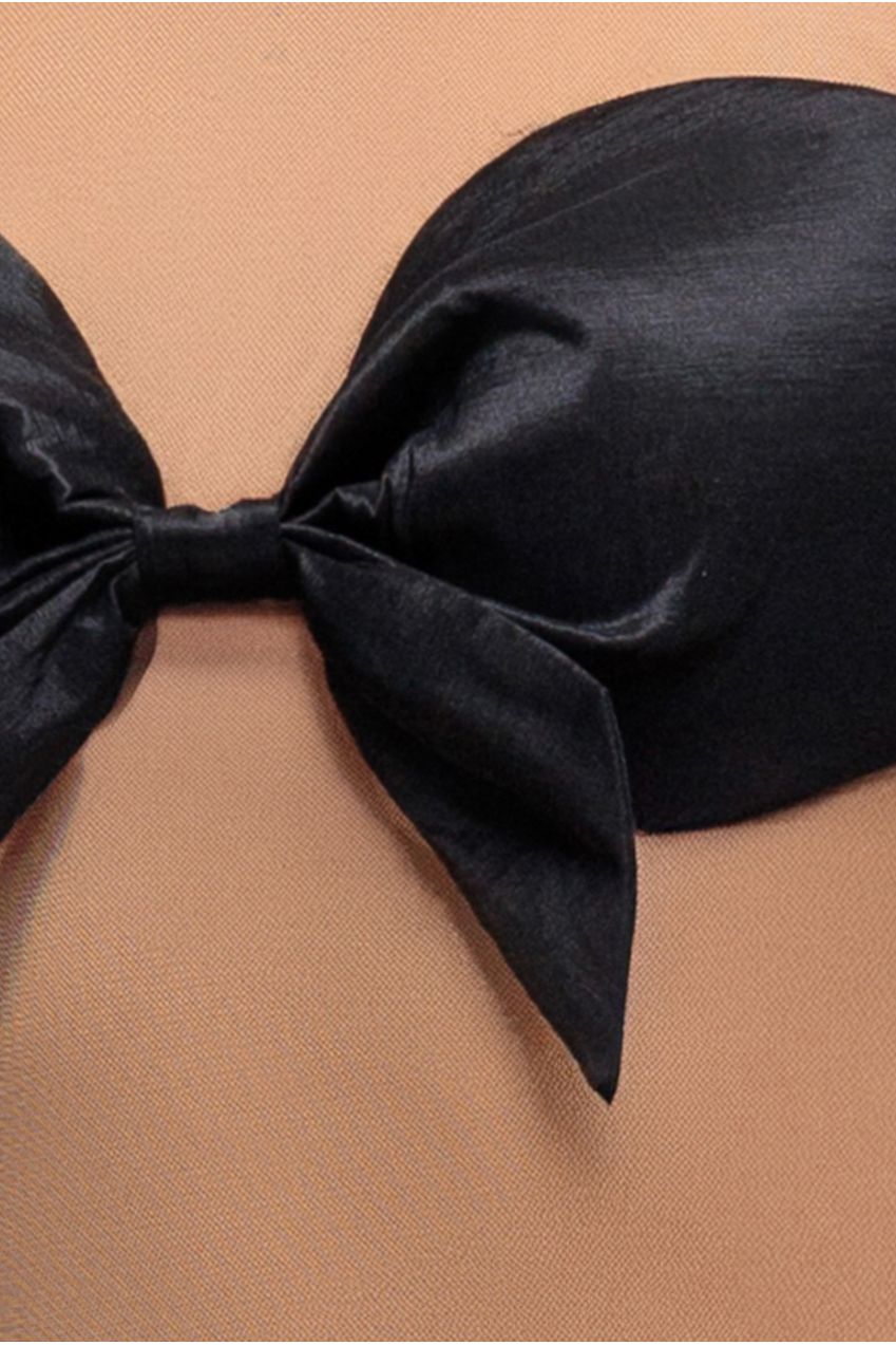 Nude Mesh Sleeveless Taffeta Bow Top - Black T236