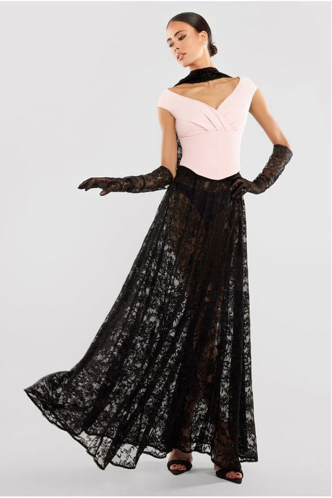 Floral Lace A-Line Maxi Skirt by Goddiva