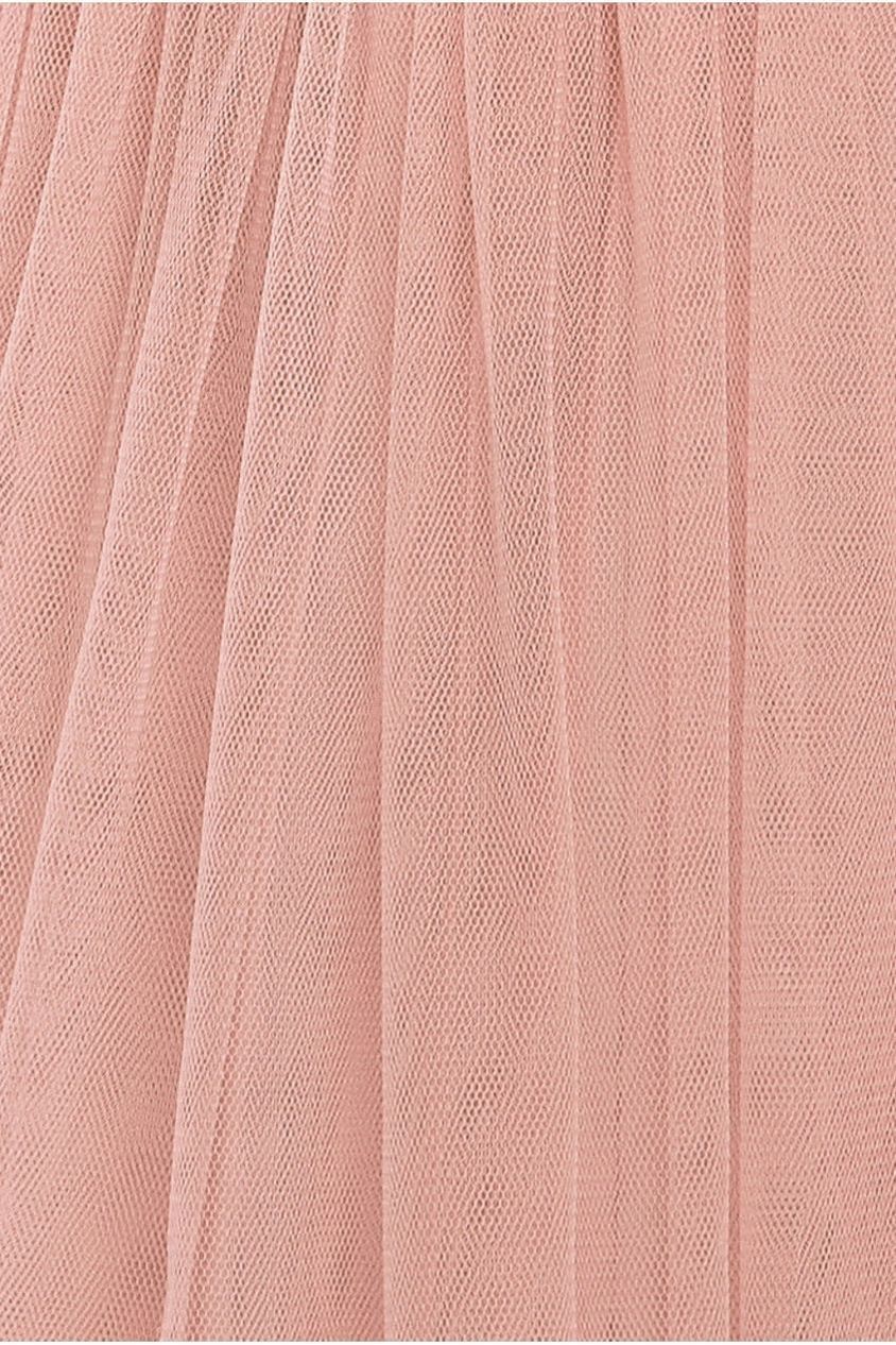 Front Pleated Wrap Off The Shoulder Corset With Tulle Gathered Midaxi Skirt  Cream & Blush LOOK04