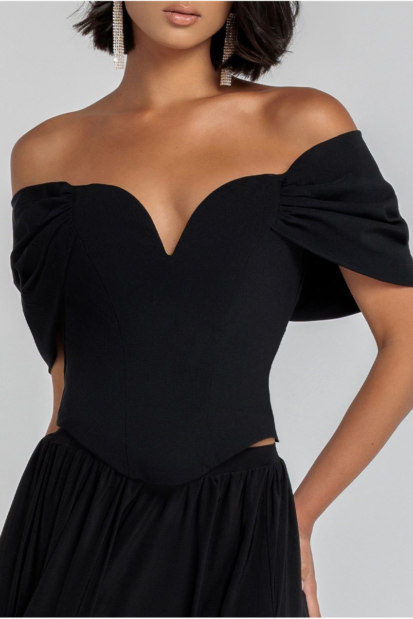 Bardot Corset Top - Black T242