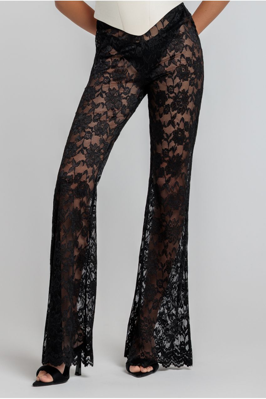 Bootcut Scalloped Lace Trouser - Black TR389