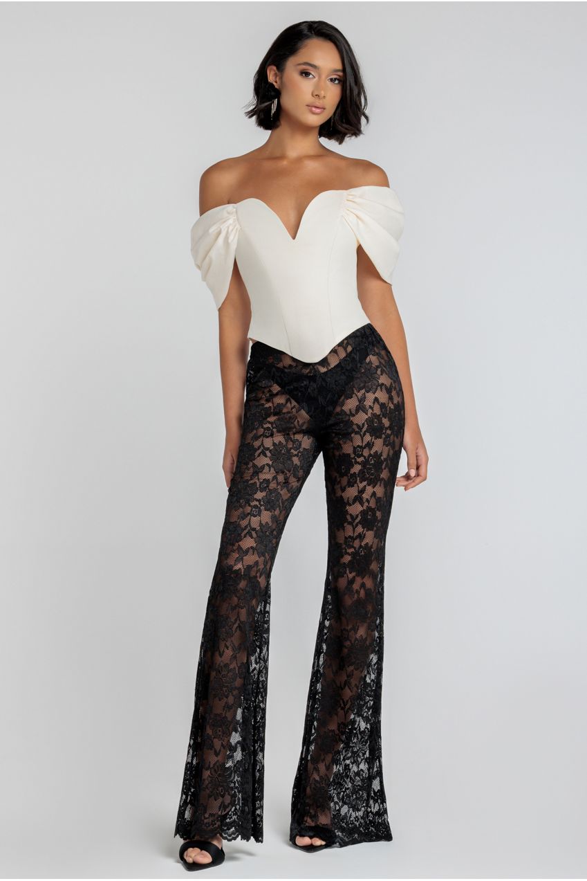 Bootcut Scalloped Lace Trouser - Black TR389