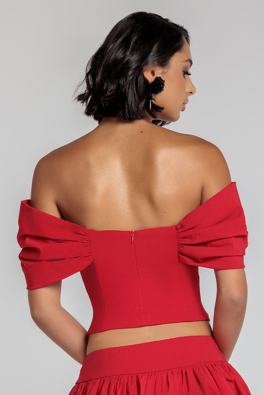 Bardot Corset Top - Red T242