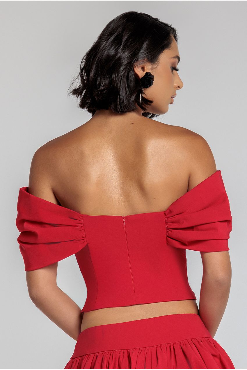 Bardot Corset Top - Red T242