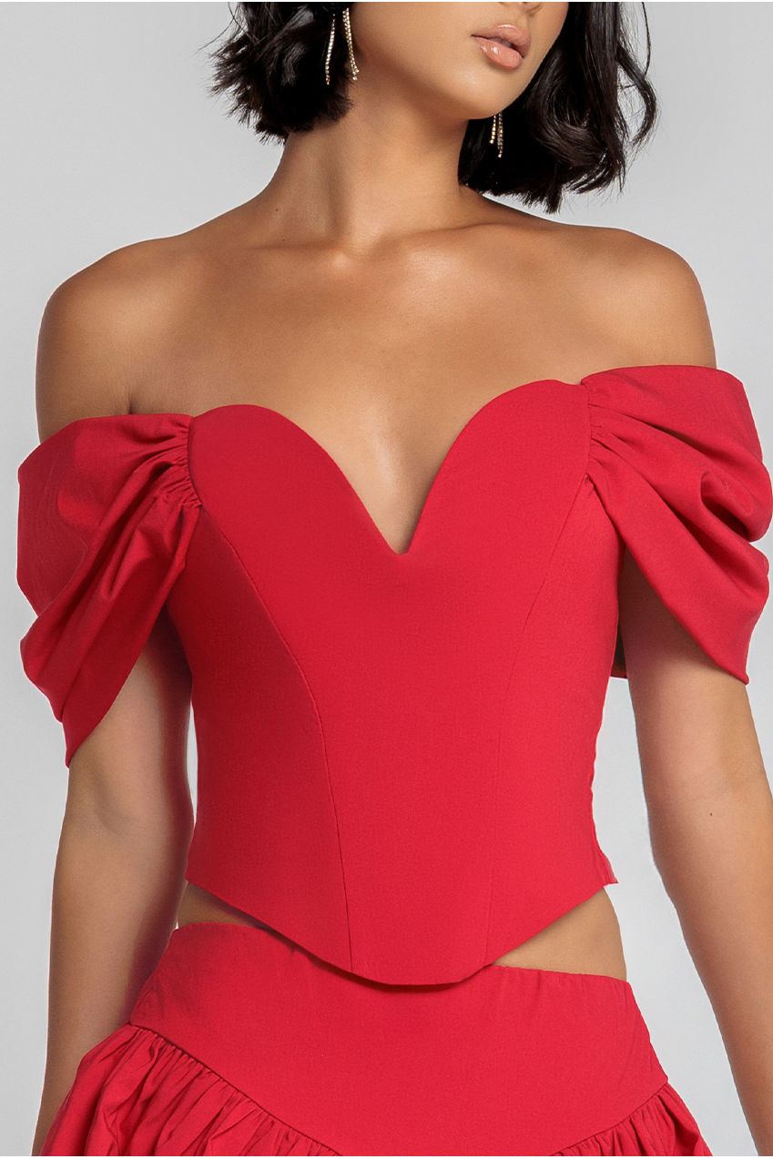 Bardot Corset Top - Red T242
