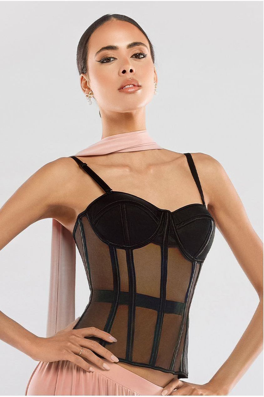 Sheer Panel Mesh Corset T247
