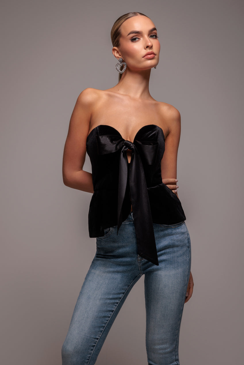 Plunging Sweetheart Strapless Peplum Velvet & Satin Corset - Black T252