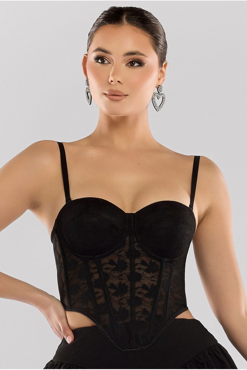 Textured Floral Mesh Corset T254