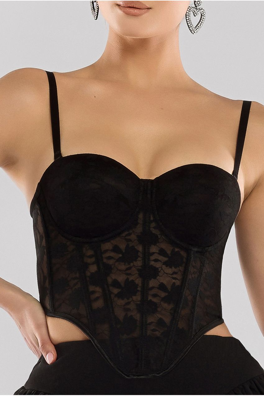 Textured Floral Mesh Corset T254