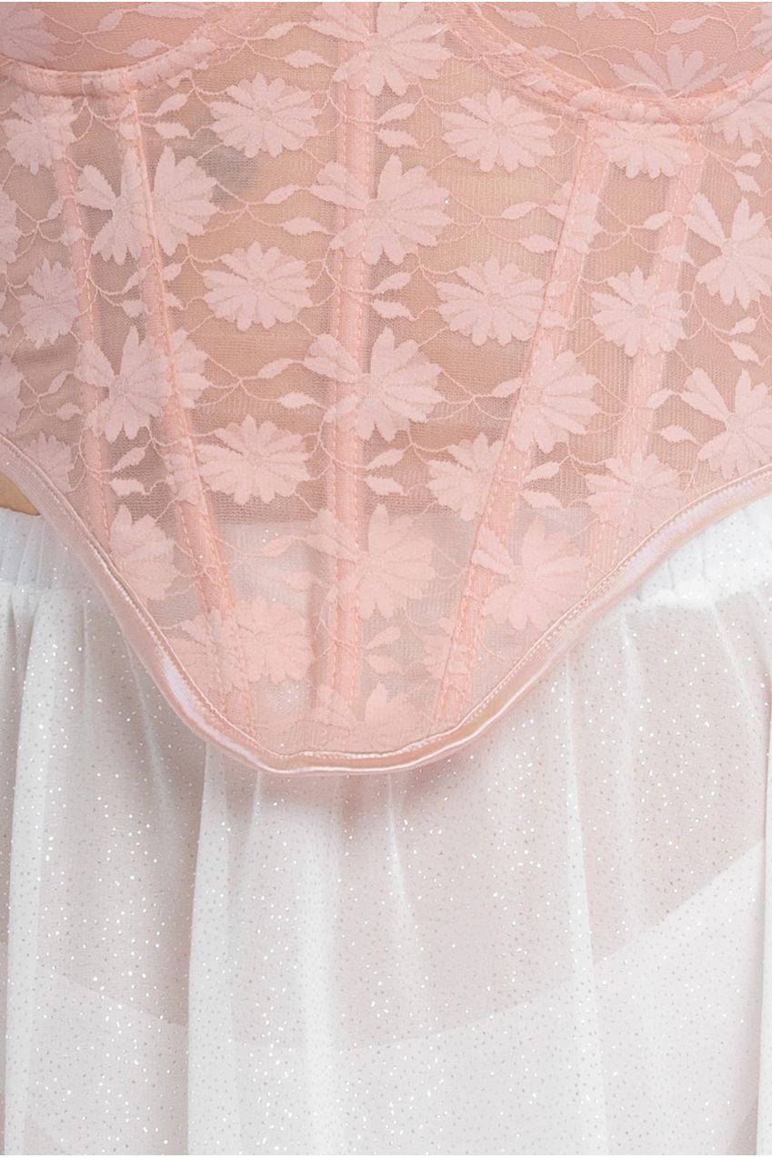 Textured Floral Mesh Corset T254