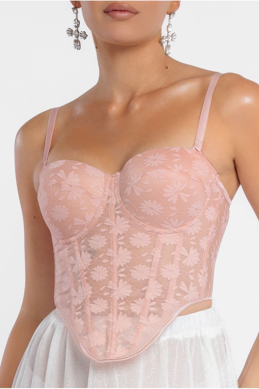 Textured Floral Mesh Corset T254