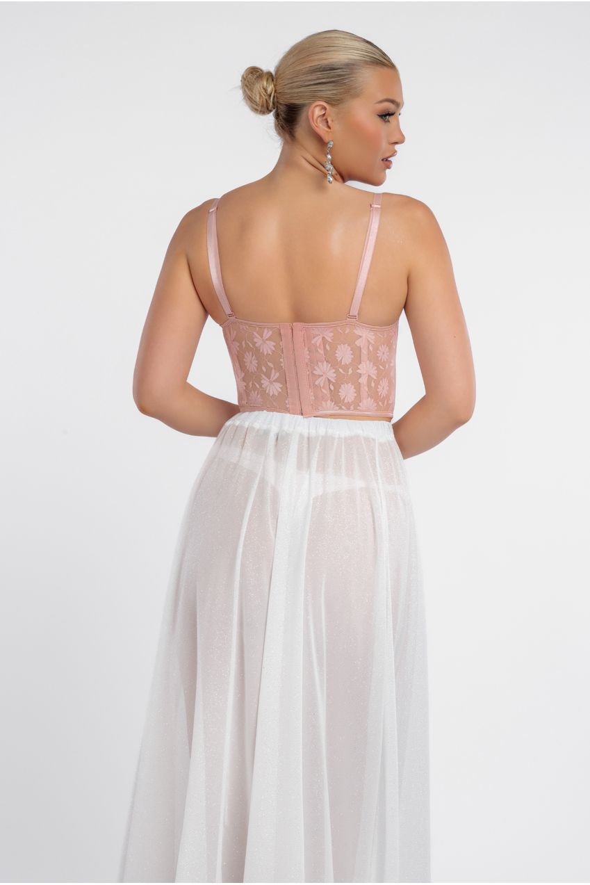 Textured Floral Mesh Corset T254