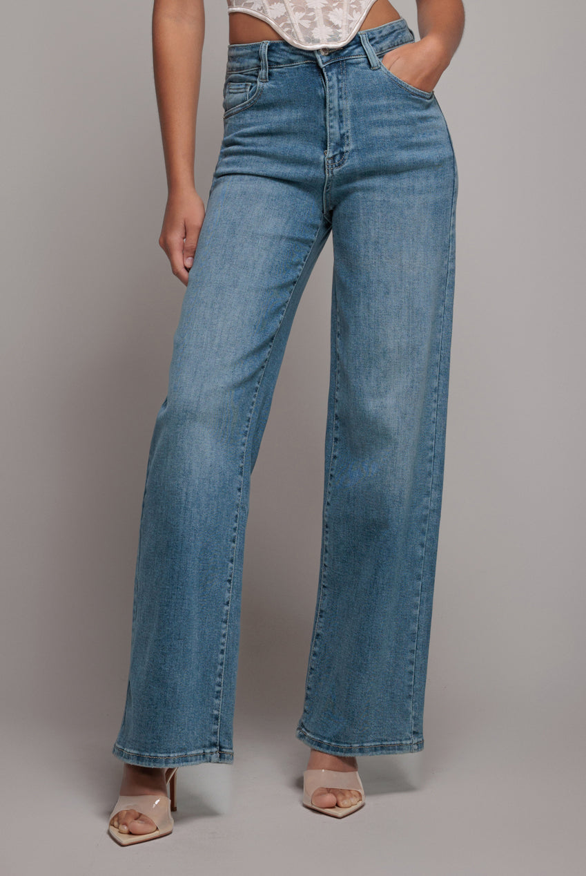 Straight Leg Stretch Denim Jeans - Blue TR390