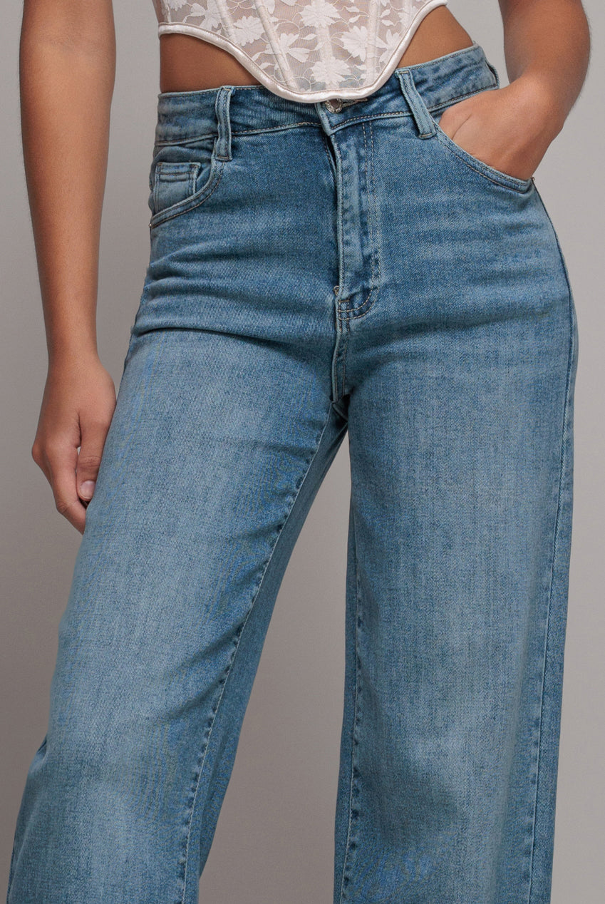 Straight Leg Stretch Denim Jeans - Blue TR390