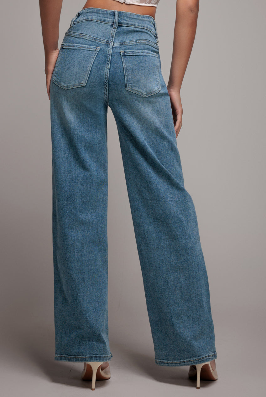 Straight Leg Stretch Denim Jeans - Blue TR390