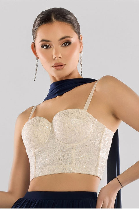 Cropped Sleeveless Sequin Corset by Goddiva